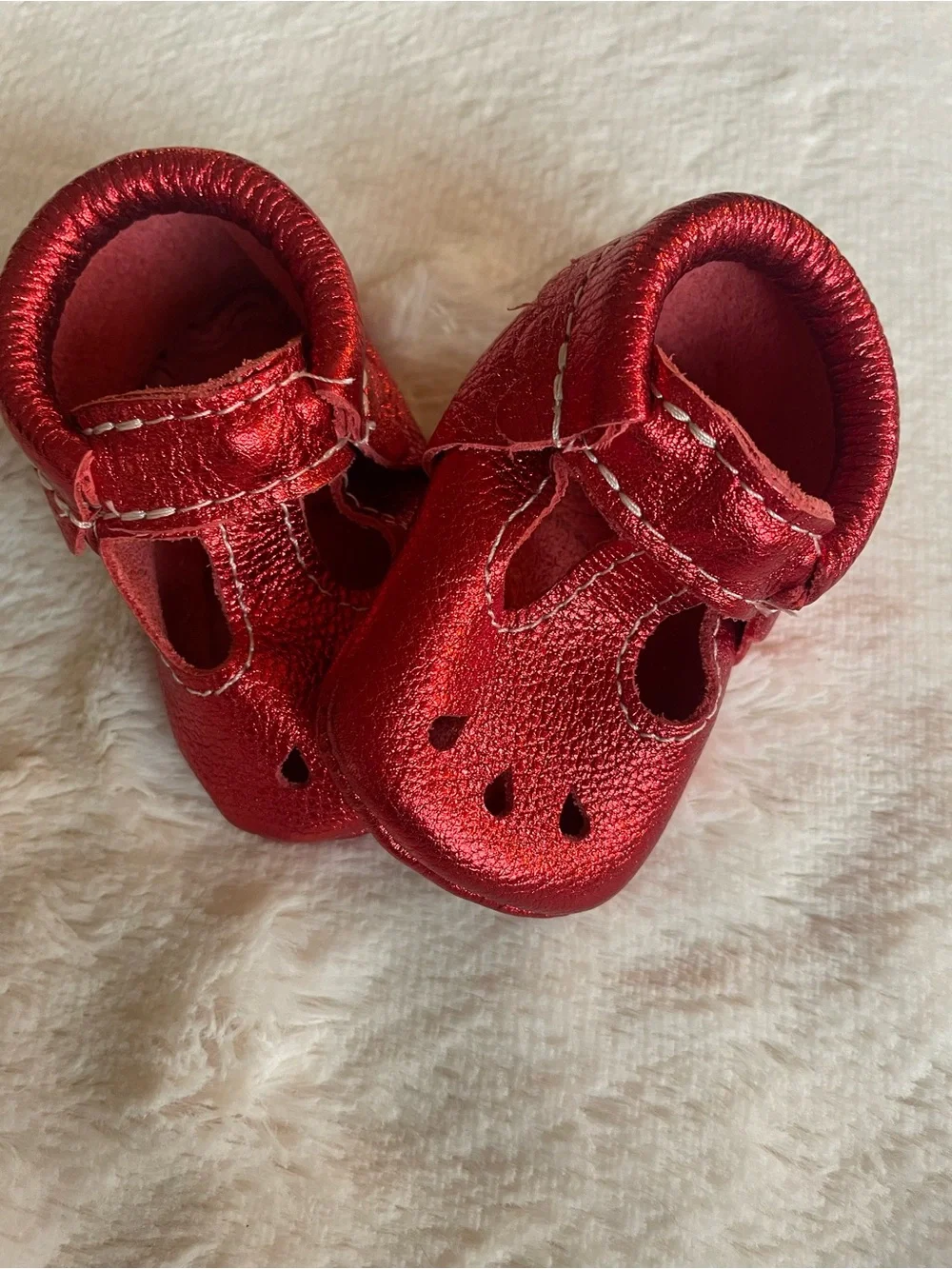 Freshly Picked Shiny Red T-Strap Baby Shoes